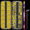 Picture of Multi Shapes Lemon Yellow 3D Glass Crystal Nail Art Rhinestones Kit with Flatback Round Bead Charm Gem Stone Jewelry Diamond with Pickup Pen + Tweezer for Manicure Makeup DIY Craft Decoration