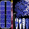 Picture of 6 Sizes Royal Blue Glass Crystal Kit with Pickup Pen + Tweezer Tools for Shine Nail Art Manicure Makeup DIY Decoration Flatback Round Rhinestone Gem Jewelry Diamond