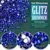 Picture of 6 Sizes Royal Blue Glass Crystal Kit with Pickup Pen + Tweezer Tools for Shine Nail Art Manicure Makeup DIY Decoration Flatback Round Rhinestone Gem Jewelry Diamond