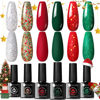 Picture of UR SUGAR Christmas Gel Nail Polish Set, 6 Colors Red Green Silver Gold Glitter Gel Nail Polish Kit Fall Winter Gel Polish Set Soak Off Nail Gel Polish Christmas Day Gifts for Women Girls