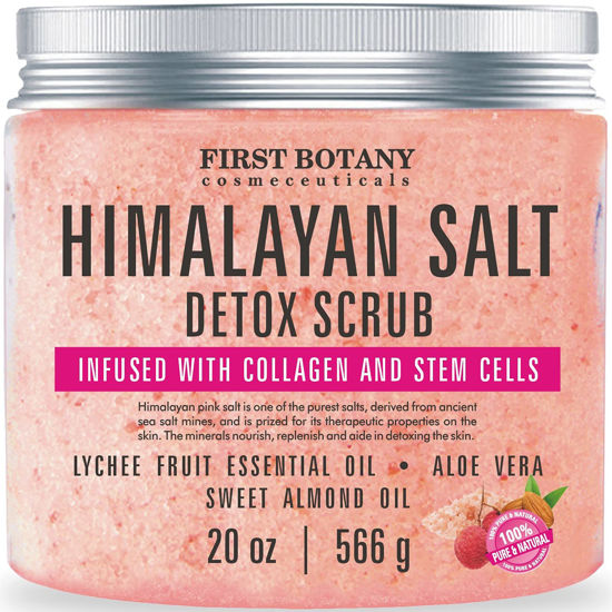 Picture of First Botany Himalayan Salt Body Scrub with Collagen & Stem Cells, Natural Exfoliating Salt Scrub Body & Face Souffle (20 oz)
