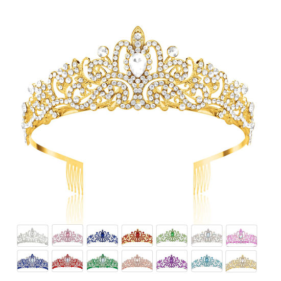 Picture of Crown, Gold Crown, Tiara Crown, Princess Crown, Birthday Crown, Crown Headband, Crowns for Women, Princess Tiara, Queen Crown, Hair Accessories Crystal Tiaras for Women Girl Bride Wedding Party Prom