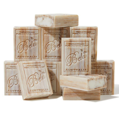 Picture of BELA Sandalwood Soap 3.3 OZ, Pack of 12 French Triple Milled Bar Soap with Organic Shea Butter, Hand, Face and Body Wash Bar, Made in Australia