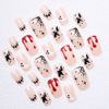 Picture of Halloween Press on Nails Short Square Fake Nails Pink Glossy False Nails Designs Little Ghost Blood Star Glue on Nails Full Cover Halloween Spider Web Bats Acrylic Nails for Women Manicure 24 Pcs