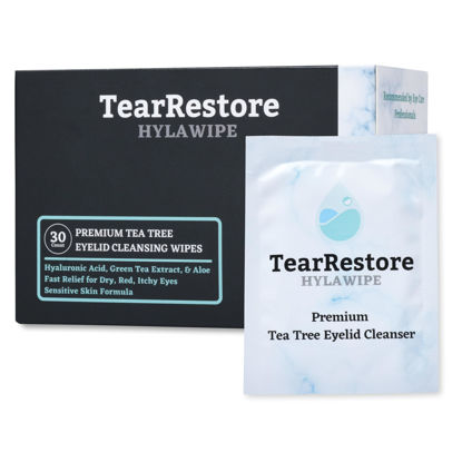 Picture of TearRestore Tea Tree HylaWipe Eyelid Wipes - 30 Count | Naturally Hydrating Cleanser | Blepharitis Treatment for Eyelids | Hypoallergenic Eye Wipes for Dry, Red, Itchy, Swollen and Irritated Eyes
