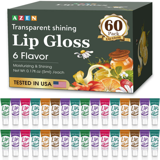 Picture of AZEN 60 Pack Lip Gloss Set, Lip Oil for Dry Cracked Lips Moisturizing Hydrating Nourishing with Vitamin E, Clear Lip Gloss Bulk