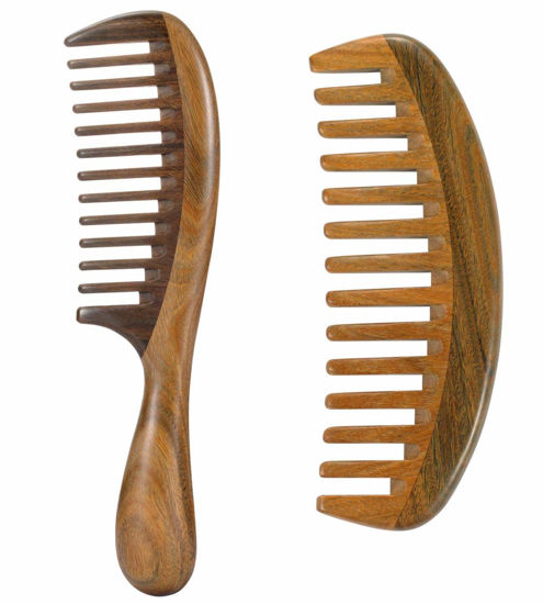 Picture of Louise Maelys 2pcs Sandalwood Wide Tooth Hair Combs Moon Shape Wooden Comb for Curly Hair