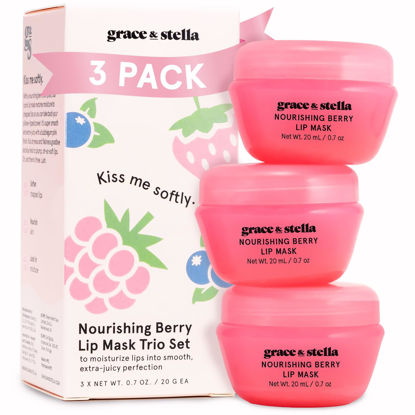 Picture of Grace & Stella Kiss Me Softly Nourishing Berry Lip Balm Hydrating - Lip Mask Overnight - Lip Moisturizer For Very Dry Lips - Overnight Lip Mask - Lip Sleeping Mask - Vegan (20ml, 3-Pack)