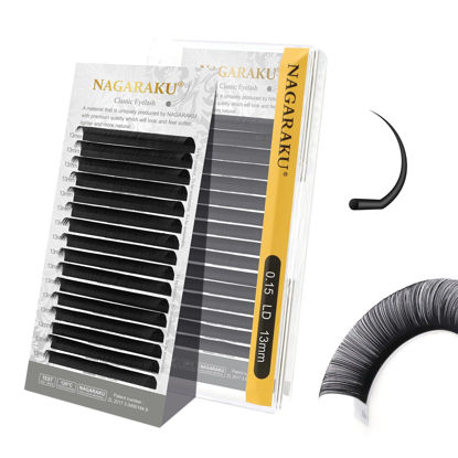 Picture of NAGARAKU Eyelash Extensions Individual Lashes Extensions Classic Lash Matte Black 16 Rows Soft Natural Matte Black Professional Beauty Salon Lashes Supplies - 0.15LD 13mm