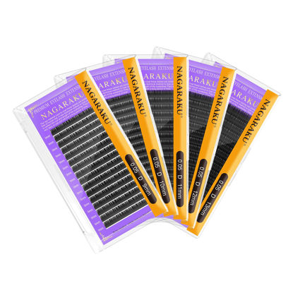 Picture of NAGARAKU 5 Trays Eyelash Extensions Individual Lashes 0.05mm D curl 9/10/11/12/13mm in 1 pack Classic Soft Natural Professional Faux Mink 16 rows