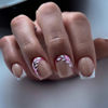 Picture of Short Press on Nails Square White French Tip Nails Acrylic False Nails with Glue Glitter and Leaves Design Artificial Fake Nails Reusable Gel Stick on Nails for Women