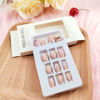 Picture of Short Press on Nails Square White French Tip Nails Acrylic False Nails with Glue Glitter and Leaves Design Artificial Fake Nails Reusable Gel Stick on Nails for Women
