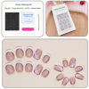 Picture of Short Press on Nails Square White French Tip Nails Acrylic False Nails with Glue Glitter and Leaves Design Artificial Fake Nails Reusable Gel Stick on Nails for Women