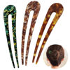 Picture of HYFEEL French Hair Pins U Shape Updo Hair Forks 2 Prong Bun Twist Chignon Stick Clips for Women Hair Accessories, 3 Pcs (Green,Tortoise,Brown Floral)