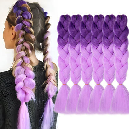 Picture of MAYSA Ombre Purple Braiding Hair 24Inch 6Pcs Colorful Jumbo Braiding hair Synthetic Braid Hair Extensions for Women (Purple-Light Purple)