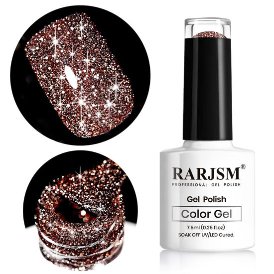 Picture of RARJSM Reflective Glitter Gel Polish,Flash Dimond Caramel Brown Gel Nail Polish Winter Colors Sparkly Shiny Gel Nail Art UV LED Curing Need Nail Gel for Manicure DIY and Nail Salon 7.5ML