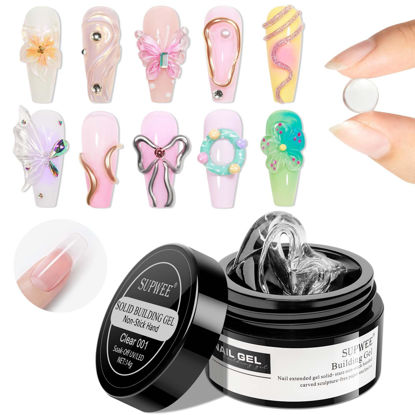 Picture of SUPWEE Solid Builder Gel for Nails - 3D Nail Art Gel Clear Non-Stick Hand Hard Gel for Carving Patterns Decoration Nail Art Emboss Nail Extension Gel for Nails Manicure DIY at Home 14g(0.49fl oz)