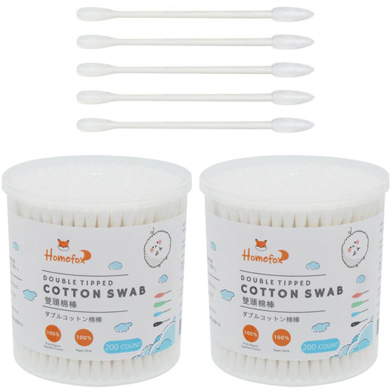 Picture of HOMEFOX Cotton Swabs Precision Pointed - 400 Count Pointy Organic Cotton Buds Double Side Tightly Wrapped Cotton Tips Paper Stick Soft Gentle Lint-Free Cruelty-Free, Pointy & Round (White)