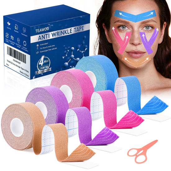 Picture of Anti-Wrinkle Tape | Facial Myofascial Lift Tape for Skin Firming, Toning & Tightening | Lift Tape for Face, Neck & Forehead | Smooths Wrinkles, Lifts Skin Anti-Aging Face Patches (4 Colors Assorted)