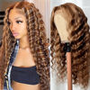 Picture of DULOVE Highlight Ombre Deep Wave Lace Front Wigs Human Hair Pre Plucked with Baby Hair Glueless 13x4 Hd Transparent Lace Front Wigs Human Hair 4/27 Honey Blonde Lace Frontal Wig 200 Density 24inch