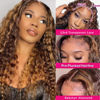 Picture of DULOVE Highlight Ombre Deep Wave Lace Front Wigs Human Hair Pre Plucked with Baby Hair Glueless 13x4 Hd Transparent Lace Front Wigs Human Hair 4/27 Honey Blonde Lace Frontal Wig 200 Density 32inch