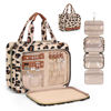 Picture of Wedama Toiletry Bag for Women, Hanging Travel Toiletry Bag with Jewelry Organizer Compartment Large Makeup Bag, PVC Waterproof Cosmetic Travel Bag Trips Camping Bathroom, Leopard Print