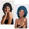 Picture of Arqumi 2 Pcs Satin Silk Bonnet for Sleeping Women, Large Long Strap Tie Band Adjustable Sleep Night Cap Hair Bonnet Wrap for Men, Black+Hole Blue