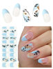 Picture of AutyaMee Semi Cured Gel Nail Strips (Blue French)-20 PCS Painted Flowers Gel Nail Stickers | UV Light Required | Gel Nail Wraps, Salon Quality & Easy to Use