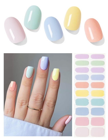 Picture of AutyaMee Semi Cured Gel Nail Strips (Colorful Sunshine)-20 PCS Macaroon Gel Nail Stickers | UV Light Required | Gel Nail Wraps, Salon Quality & Easy to Use