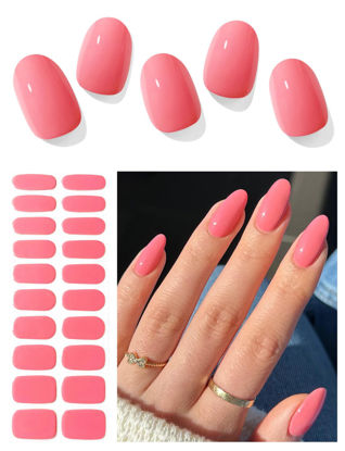 Picture of AutyaMee Semi Cured Gel Nail Strips (Bright Coral)-20 PCS Pink Summer Gel Nail Stickers | UV Light Required | Gel Nail Wraps, Salon Quality & Easy to Use