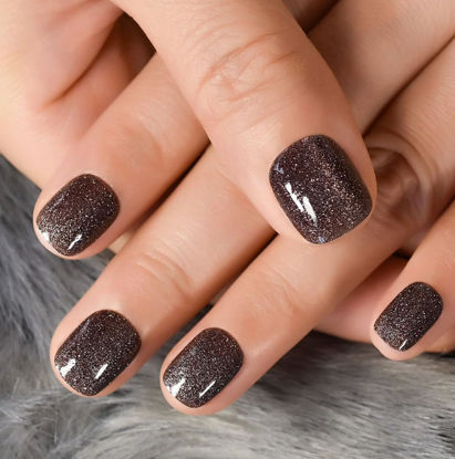 Picture of Curvlife Press on Nails Acrylic Fake Nails with Design Full Cover False Nails Reusable Nail Kit with Nail Glue Adhesive Tabs Nail File Artificial Glue on Nails (Gray star point, 30pcs)