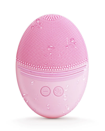 Picture of EZBASICS Facial Cleansing Brush Made with Ultra Hygienic Soft Silicone, Waterproof Sonic Vibrating Face Brush for Deep Cleansing, Gentle Massaging, Inductive Charging (Pink)1 Pack+5 Speed Settings