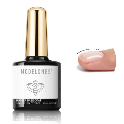 Picture of modelones Rubber Gel Base Coat for Nails, Clear Rubber Base Gel Polish for Nail Strengthen/Apex Building/Enhance/Reinforced Long Lasting Protect Soak Off U V LED Builder Gel For Thin Weak Nails