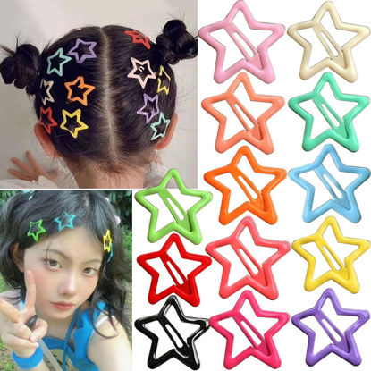 Picture of 13 PCS 1.65" Metal Hair Accessories - Snap Barrettes with Non-Slip Star Clips for Girls in Multiple Colors