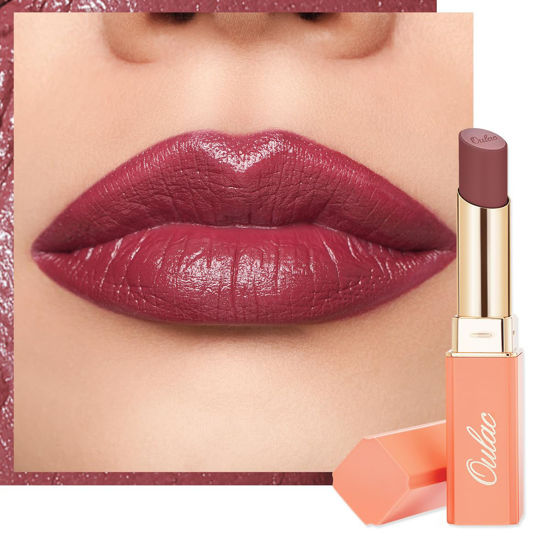 Picture of Oulac Plum Lipsticks for Women, Burgundy Matte Lipstick, Full Coverage Lip Color, Satin Matte Finish, Cream Texture, Hydrating, Infused with Hyaluronic Acid, Vegan & Clean Beauty 4g SG08 Bianca