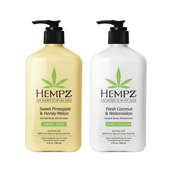 Picture of Hempz Body Lotion - Sweet Pineapple & Honey Melon + Coconut & Watermelon Daily Moisturizing Cream, Shea Butter, Aloe - Skin Care Products, Hemp Seed Oil - 17 fl oz, 2-Pack Bundle