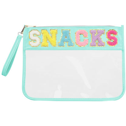 Picture of Siwara Snack Bags Clear Pouch Travel Makeup Bag Stoney Clover Chenille Letter Bags for Zipper Pouch Clear Cosmetic Bag Clear Tote Bag Makeup Travel Bag for Women (Green-Snack)