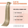 Picture of UGOTRAYS Blonde Clip in Hair Extensions Real Human Hair - 15 inch 70g Ash Blonde Mixed Bleach Blonde Straight 7pcs Double Weft - 100% Remy Human Hair Extensions #18p613 15inches