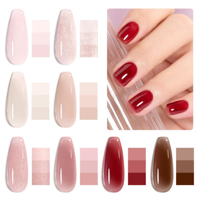 Picture of Beetles Pink Jelly Gel Nail Polish, 8Pcs Nude Brown Nails Sunset Rose Collection Gel Polish Nails Art Soak off Uv LED Manicure Gift Set Nail Trend Gift for Women
