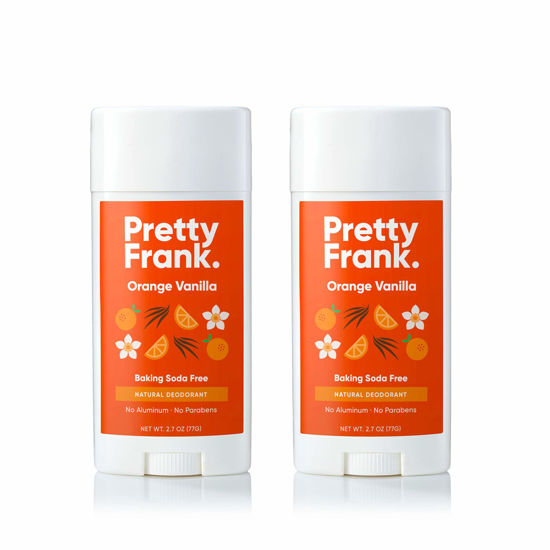 Picture of Pretty Frank Natural Aluminum-Free Deodorant Stick, Baking Soda-Free, Orange Vanilla (2-Pack) | Sensitive Skin Friendly, Effective Odor Control for Women & Men, Organic Ingredients and Essential Oils