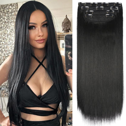 Picture of Hair Extensions Straight 4Pcs Clip in Hair Extensions Soft Hair Extensions Black Hair Extensions 20 Inches Thick Hair Extensions Clip In(4pcs, 20Inch, 1B#)