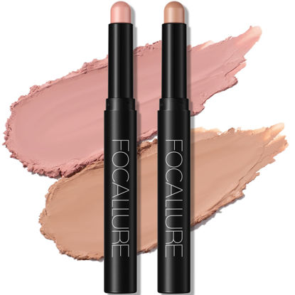 Picture of FOCALLURE 2 Pcs Cream Eyeshadow Stick,Brightener Eyeshadow Pencil Crayon,Highlighter Eye Shadow Stick Sets with Crease-proof Formula,Long Lasting Waterproof Eye Shadow Make Up,Mocha Pink