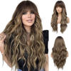 Picture of HAIRCUBE Brown with Blonde Highlight Wig Long Curly Wig with Bangs Brown wig Natural Appearance Heat-Resistant Synthetic Wig Suitable for Fashionable Women