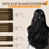 Picture of DOORES Clip in Human Hair Extensions, 5pcs 75g Balayage Chocolate Brown to Caramel Blonde 16 Inch Hair Extensions Clip in Human Hair Straight