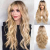 Picture of HAIRCUBE Blonde Long Curly Wig with Bangs Dark Root Highlight Natural Appearance Heat-Resistant Synthetic Wig Suitable for Fashionable Women 25Inch