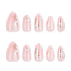 Picture of Glitter Pink Press on Nails with Flower Designs, Cute Pink Fake Nails Short Shaped French Tip Nude Acrylic Nails Gloss False Nails Reusable Glue on Nails for Women Girls 24Pcs