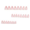 Picture of Glitter Pink Press on Nails with Flower Designs, Cute Pink Fake Nails Short Shaped French Tip Nude Acrylic Nails Gloss False Nails Reusable Glue on Nails for Women Girls 24Pcs