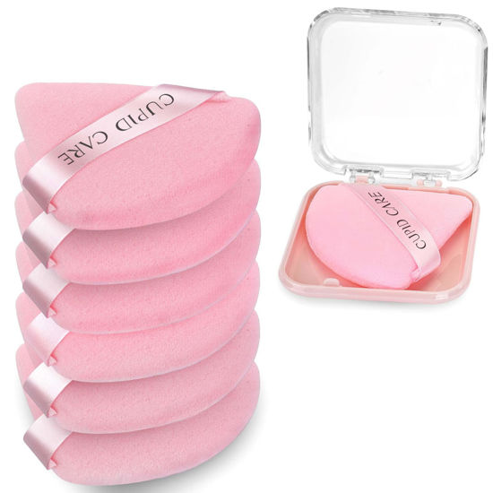 Picture of CUPID CARE 6 Pcs Triangle Powder Puff with 2 Travel Cases, Setting Powder Puffs for Face Powder and Foundation, Velour Makeup Puff for Loose Powder Body Powder, Skin-Friendly, Beauty Makeup Tools