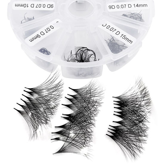 Picture of Volume Lash Extensions 8D Premade Fans Eyelash Extensions 500 PCS 0.07mm 9-16mm Mixed C/D Curl Short Stem Premade Volume Eyelash Extensions Pointed Base Fans (500PCS-8D-0.07-D, 9-16mm Mixed Tray)