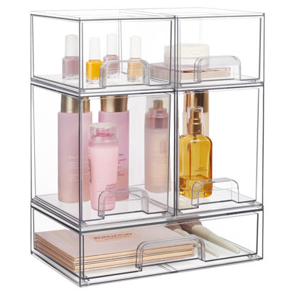 Picture of Vtopmart Stackable Storage Drawers Set of 5, Clear Plastic Organizer Bins for Beauty Supplies,Ideal for Vanity, Bathroom,Cabinet,Pantry Organization